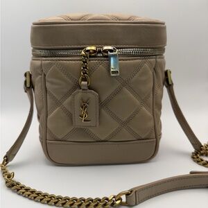 YSL SAINT LAURENT Quilted Vanity Bag in Beige Gold Monogram